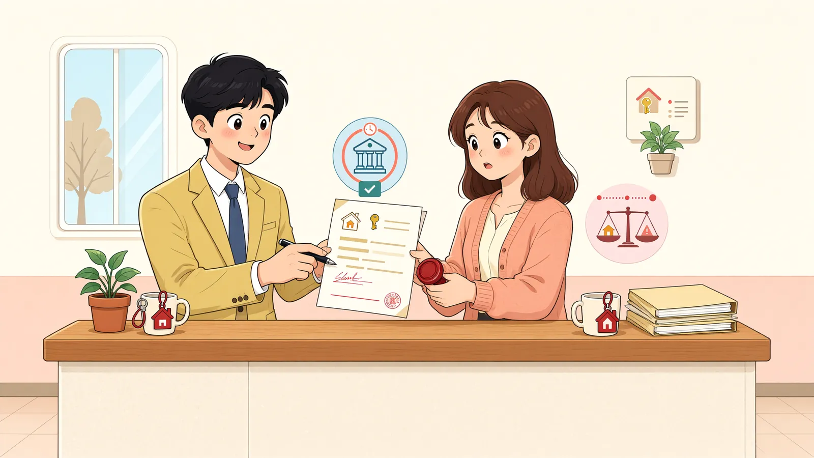 「가등기보다 본등기가 늦었다면, 사해행위 판단도 늦어질까?」 상황을 그린 삽화