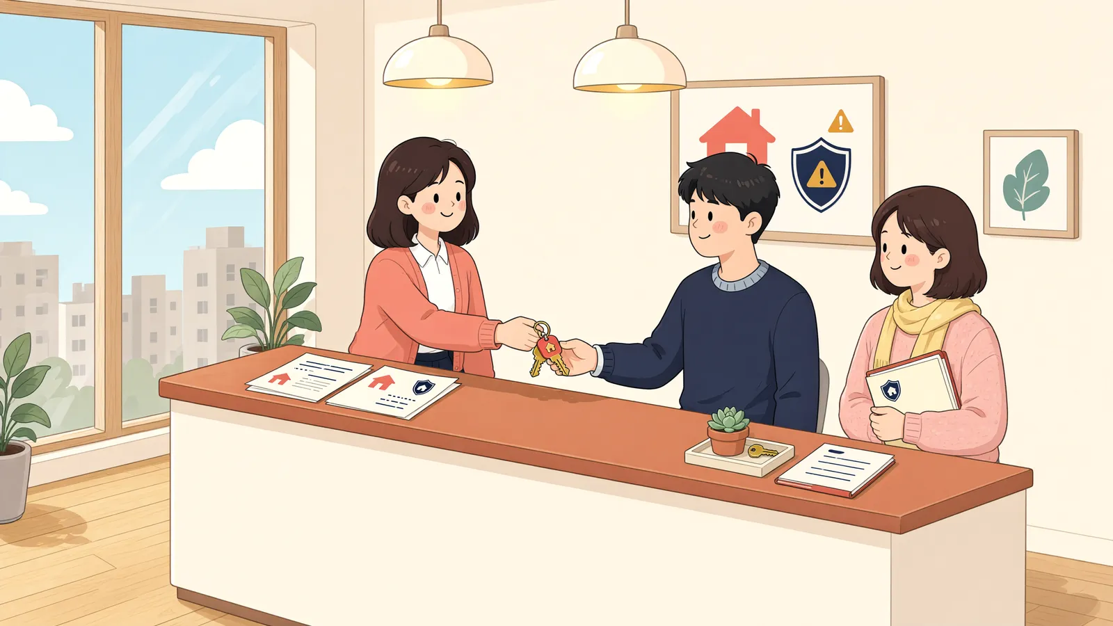 「도면대로 지었는데 하자라면, 누구 책임일까?」 상황을 그린 삽화