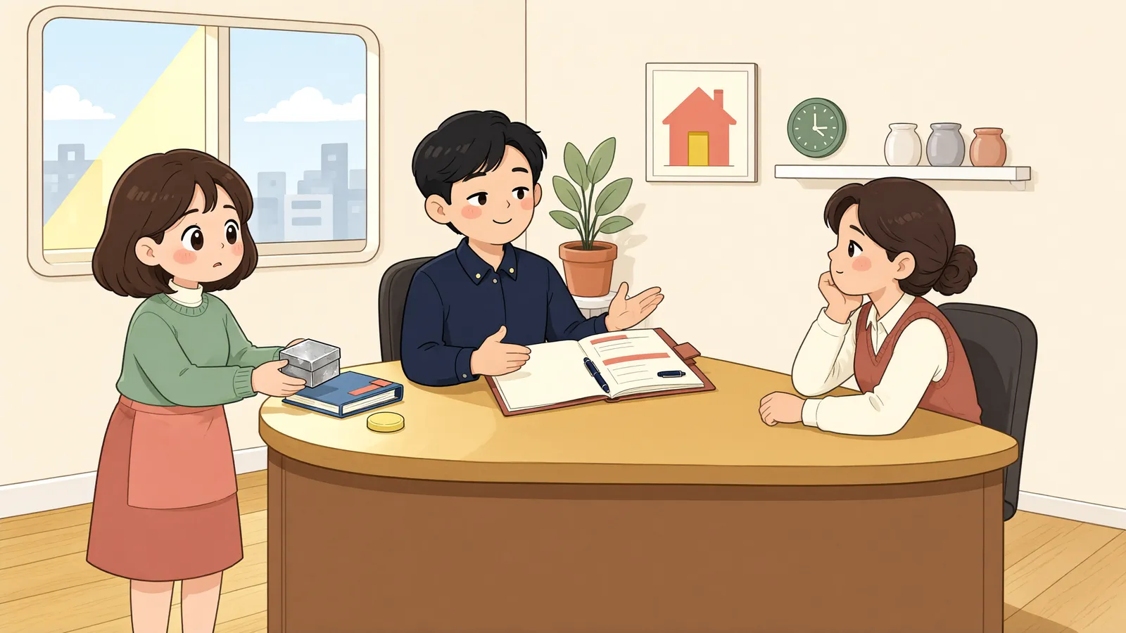 「소장을 쓰기 어렵다면, 말로 소를 제기할 수 있을까」 상황을 그린 삽화
