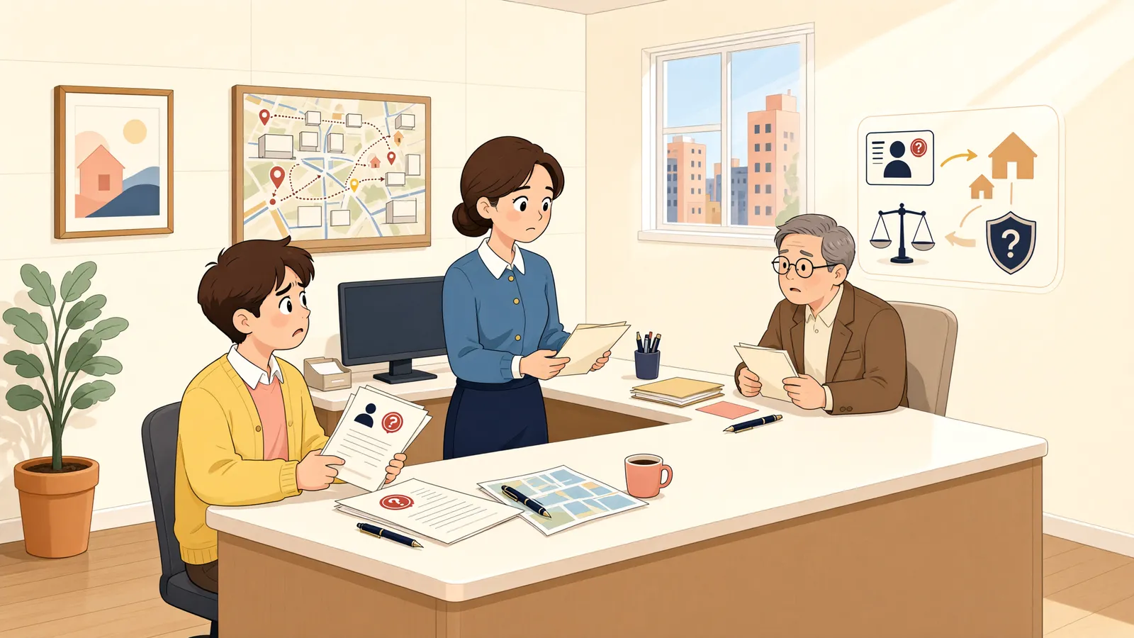 「가족은 그대로 살고 있는데, 임차인만 전출했다면」 상황을 그린 삽화
