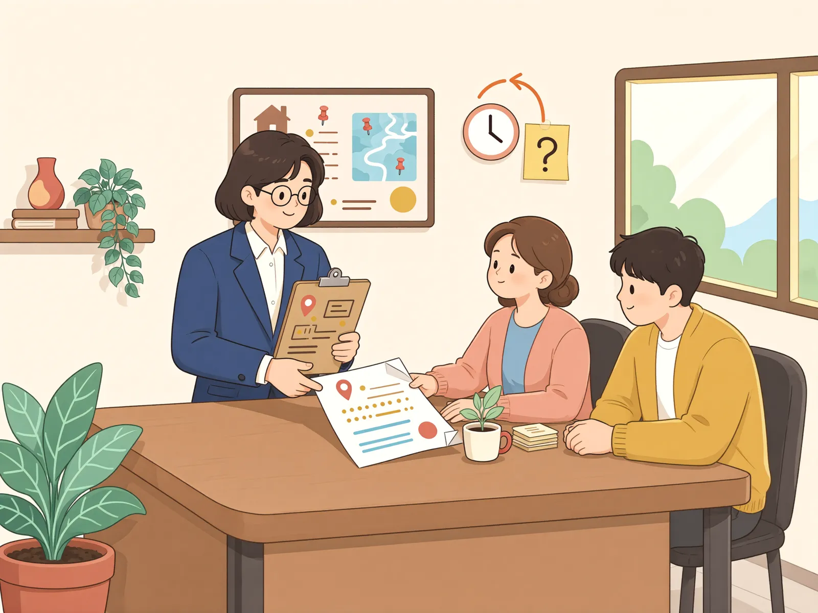 「권리금 회수 기회, 신규임차인 주선 시점부터 확인하세요」 상황을 그린 삽화