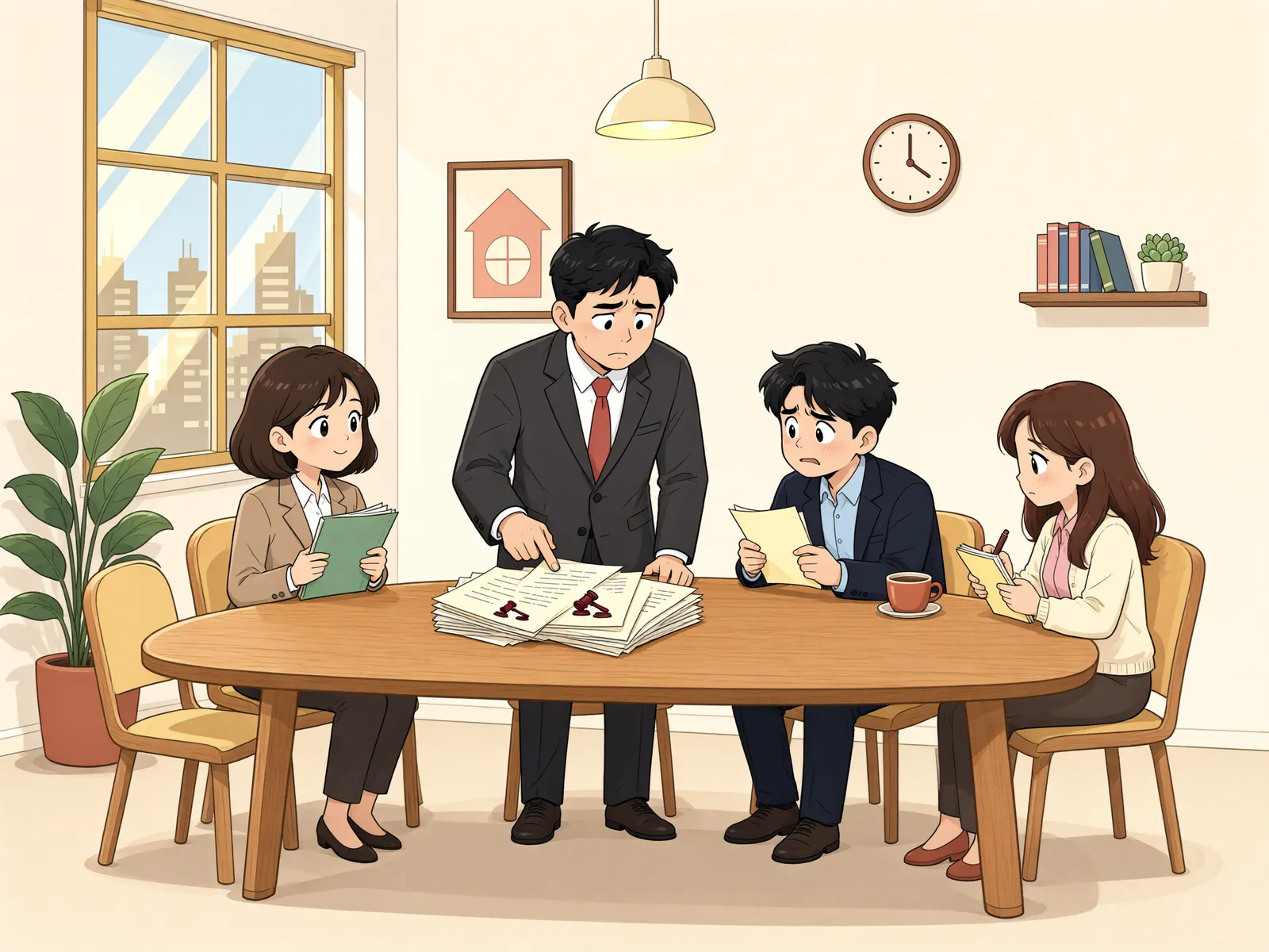 「조건이 아직 오지 않았는데 근저당 경매가 시작됐다면」 상황을 그린 삽화
