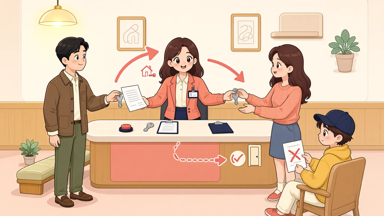 「새 땅주인이 달라졌다면, 임차인은 계약을 끝낼 수 있을까」 상황을 그린 삽화
