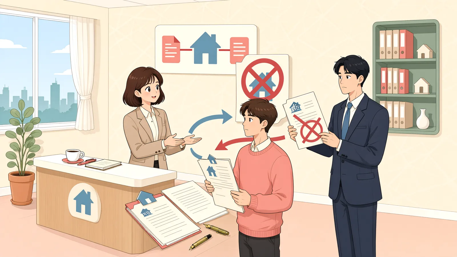 「먼저 압류한 사람과 나중에 압류한 사람, 변제 시점이 갈랐다」 상황을 그린 삽화