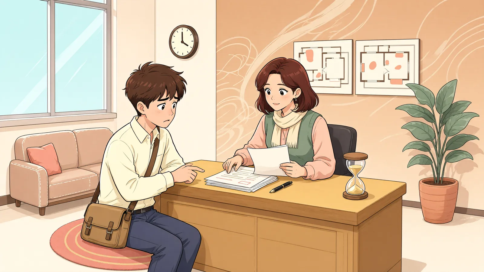 「교환을 제때 요구했다면, 대체품 값은 나중에도 청구할 수 있을까?」 상황을 그린 삽화