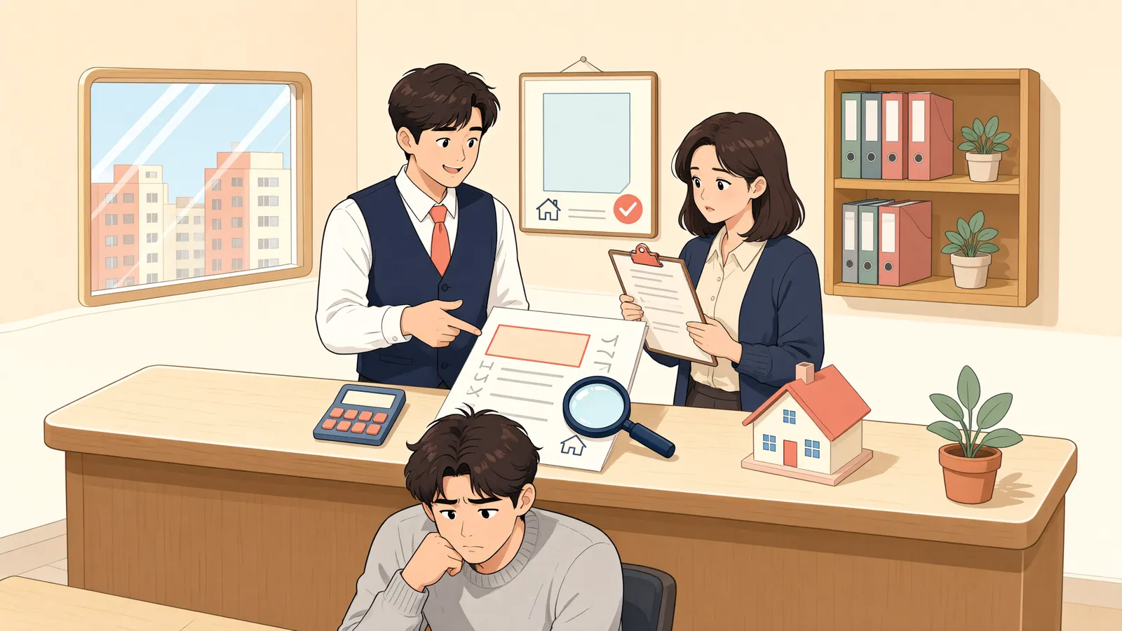 「대지지분 숫자가 다르면, 매매대금도 다시 계산될까」 상황을 그린 삽화