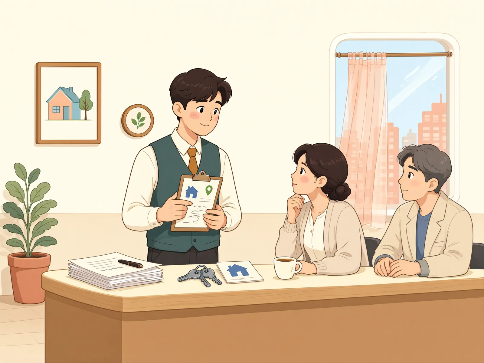 「대리인이라던 사람과 맺은 임대차, 중개사는 어디까지 확인해야 할까」 상황을 그린 삽화