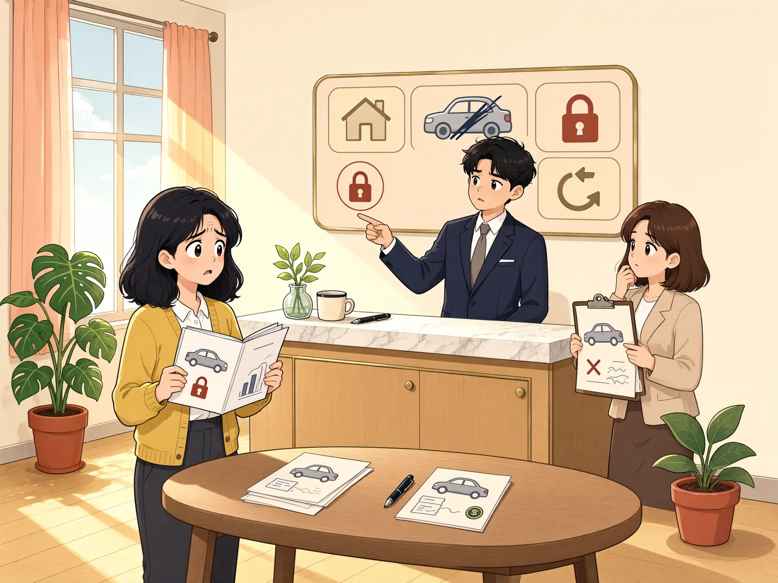 「도난당한 차, 자동차세는 멈추지 않을까?」 상황을 그린 삽화