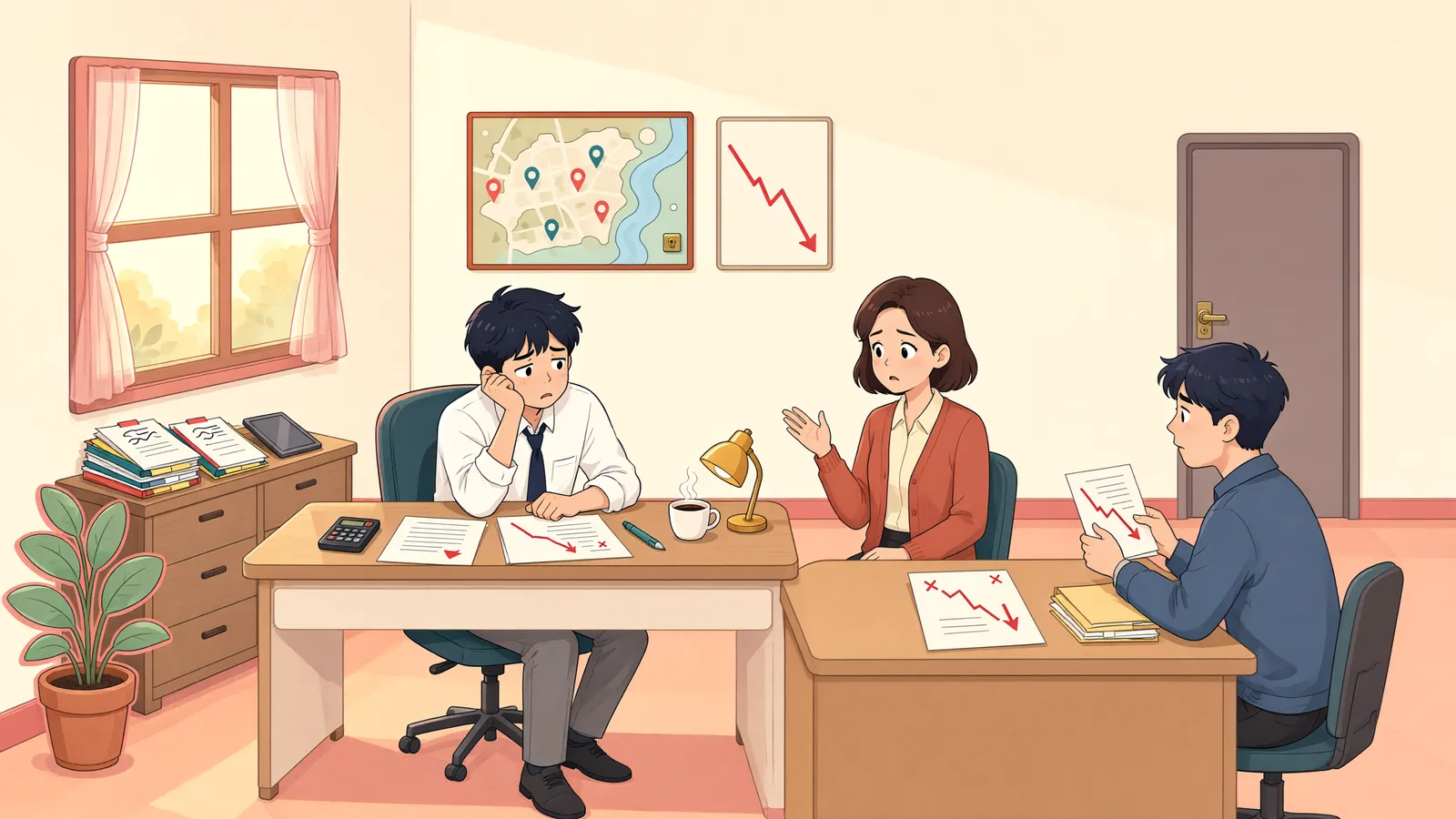 「땅을 수용당하면 영업도 ‘폐지’로 보상받을까」 상황을 그린 삽화