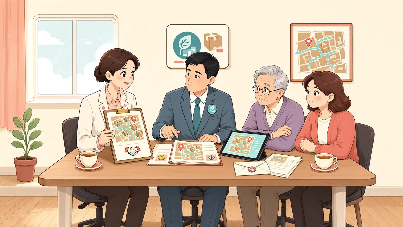 「도로 부지로 샀다가 택지로 넘겼다면, 옛 땅주인의 환매권은?」 상황을 그린 삽화