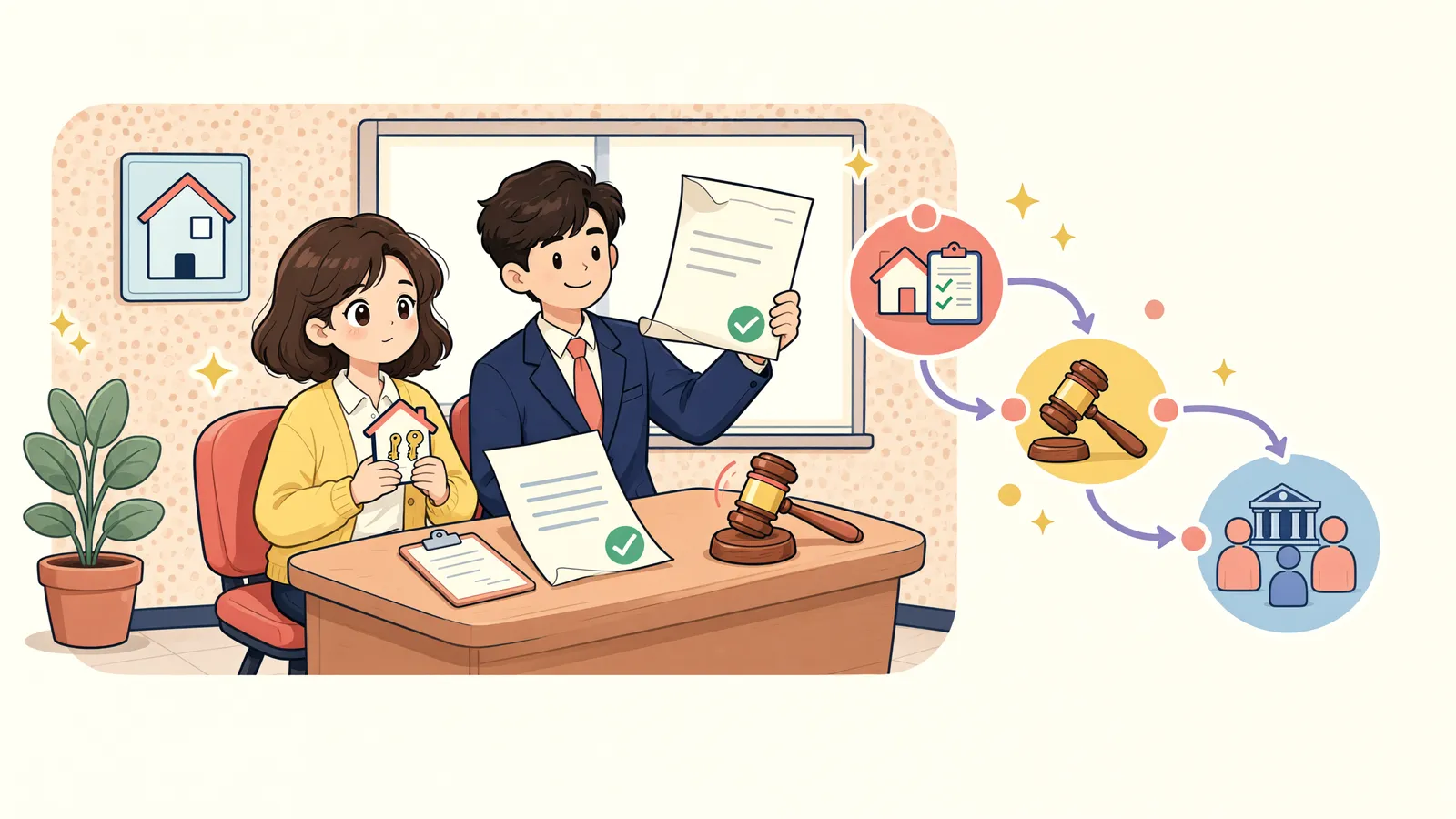 「경매 통지를 못 받은 임차인, 권리신고도 놓쳤다면」 상황을 그린 삽화