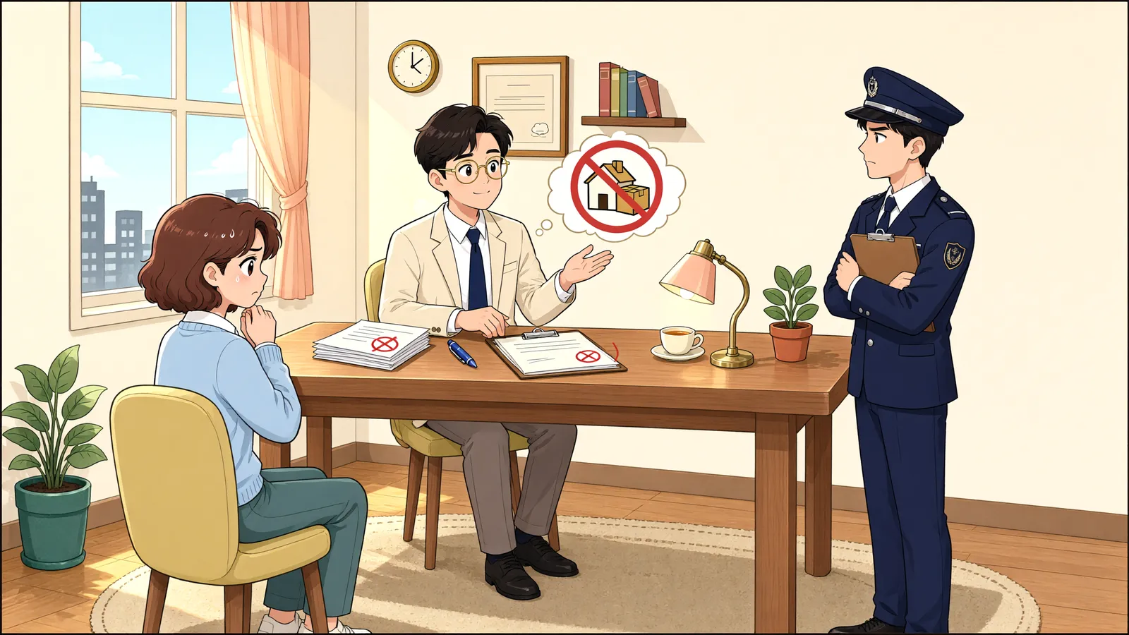 「담보로 넘겼다는 말만으로 기계 압류를 막을 수 있을까」 상황을 그린 삽화