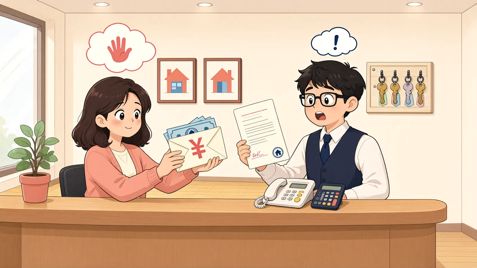 「계약금 송금 전, 매도인은 마음을 바꿀 수 있을까?」 상황을 그린 삽화
