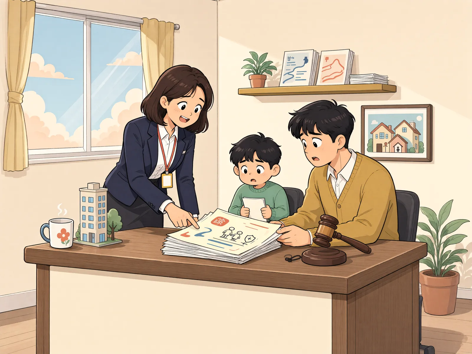 「면책돼도 양육비는 남는다—다만 실제로 받을 수 있는지는 별개」 상황을 그린 삽화