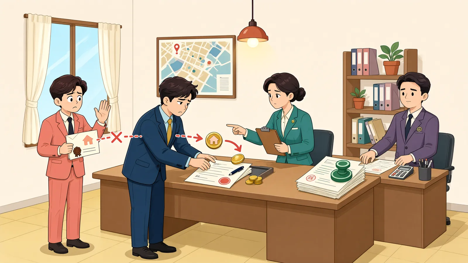 「경매로 사라진 문중 임야, 양도소득세는 누구 몫일까」 상황을 그린 삽화