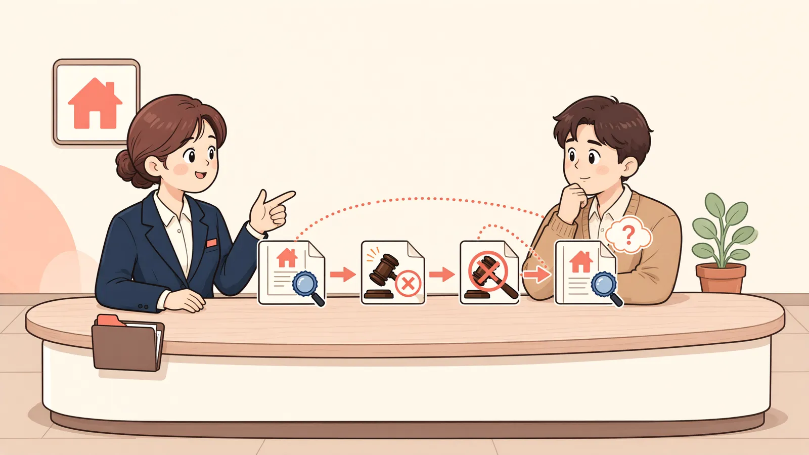 「경매를 취하해도 근저당권은 다시 열리지 않습니다」 상황을 그린 삽화