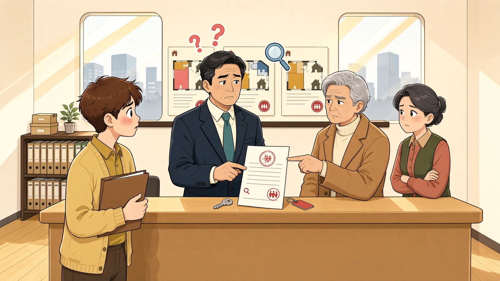「경매 물건명세서에 빠진 가족관계, 매각을 뒤집을까」 상황을 그린 삽화