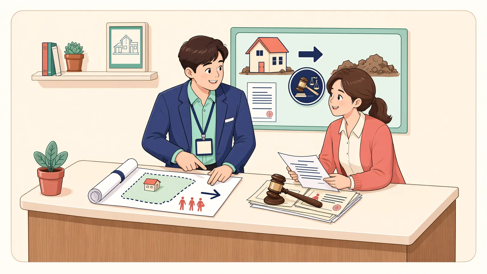 「공사가 끝난 뒤에도 철거를 청구할 수 있을까?」 상황을 그린 삽화