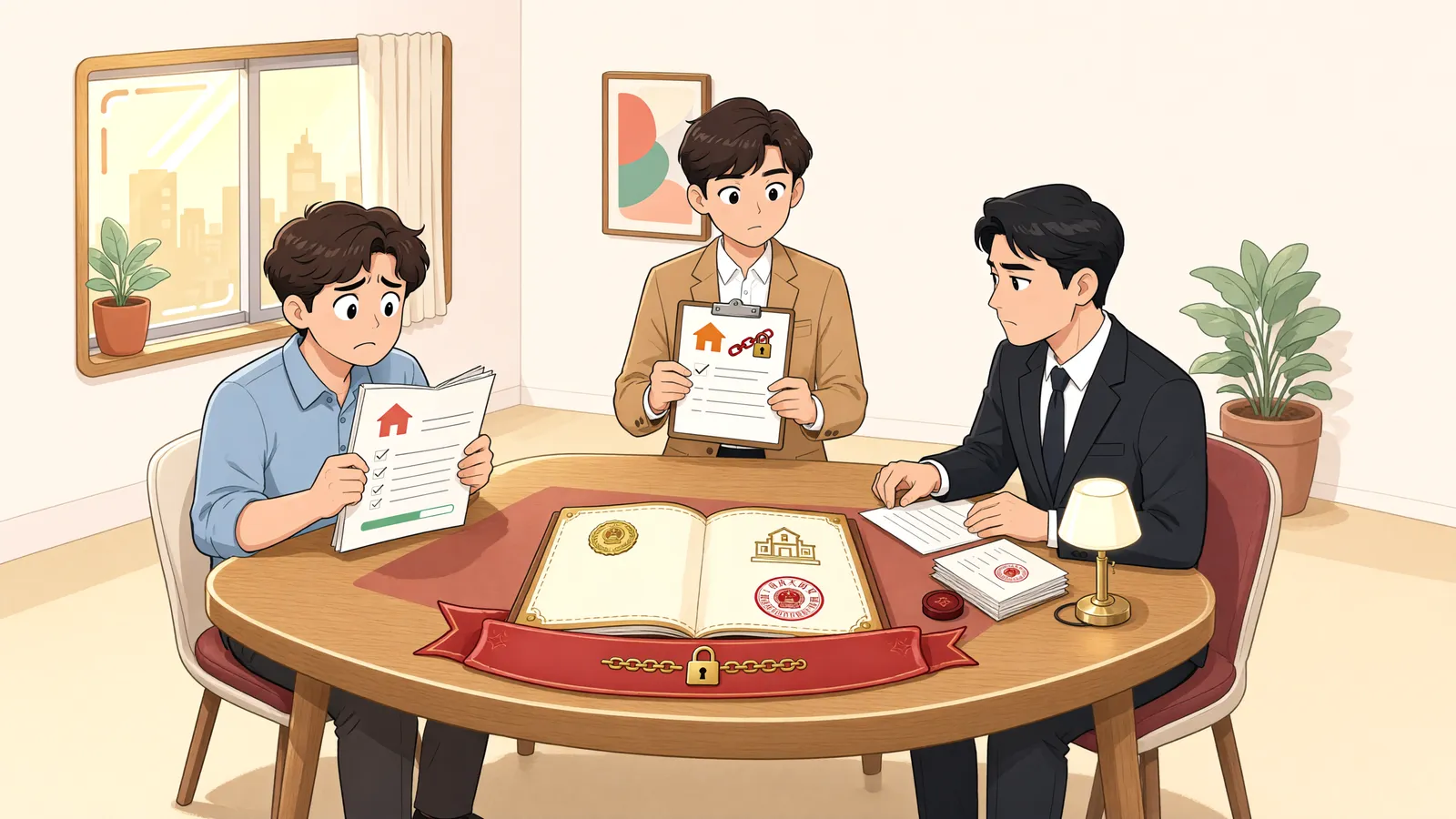 「일부 갚았는데 동산 압류? 공정증서 집행에 맞서는 방법」 상황을 그린 삽화