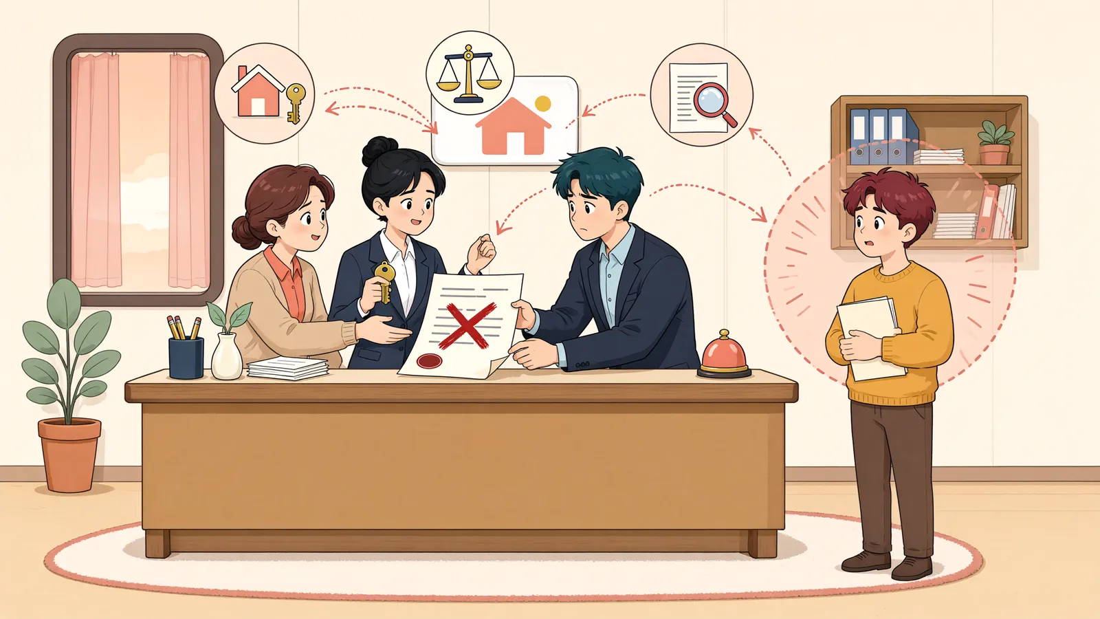 「분양권을 넘겼는데, 원계약이 합의해제된다면」 상황을 그린 삽화