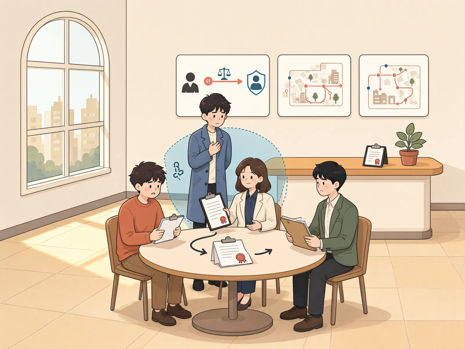 「면책을 받아도 친구의 보증은 남을까?」 상황을 그린 삽화
