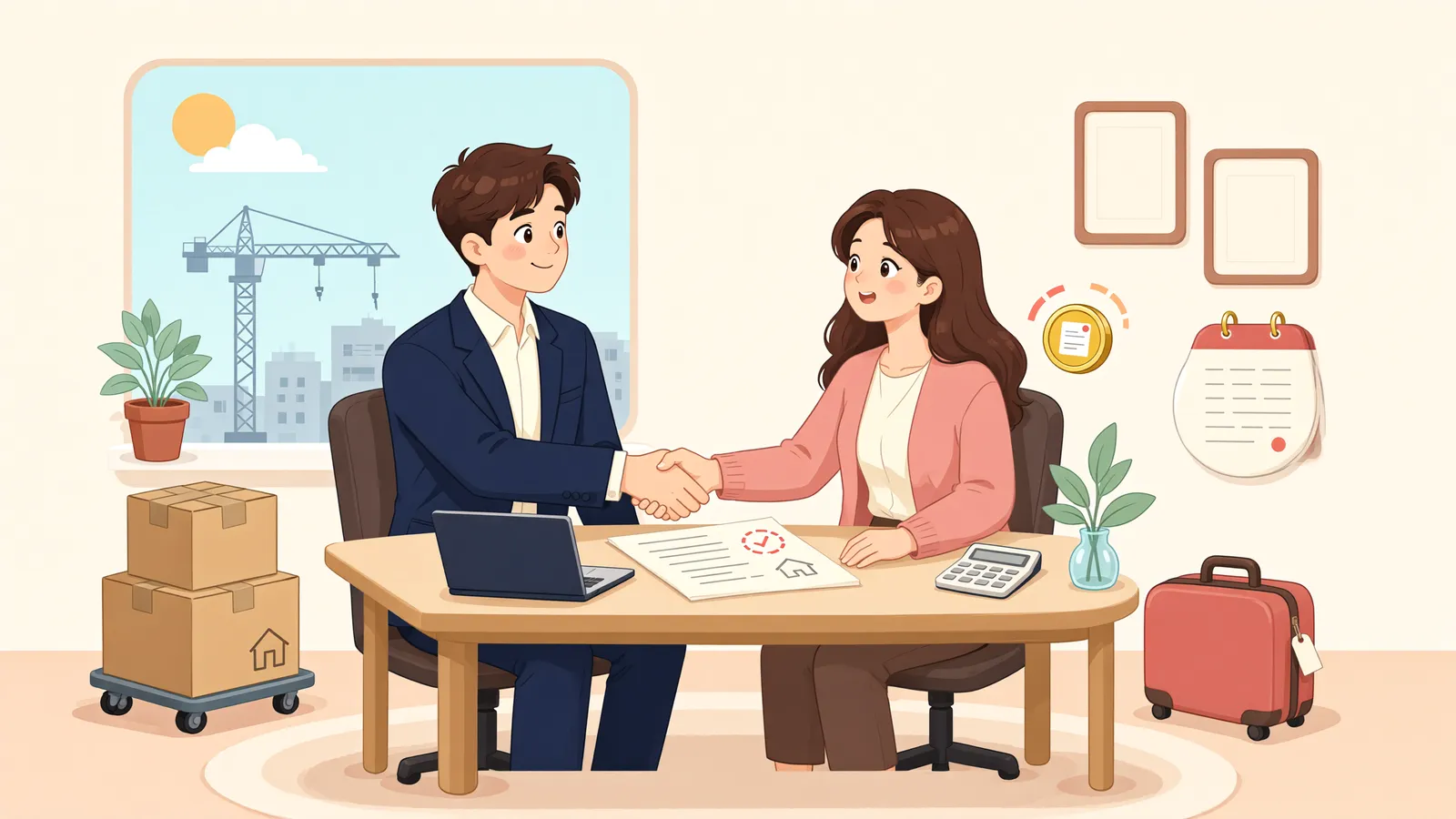 「고시 때 생긴 이주비 권리, 늦게 청구했다면 이자는 언제부터?」 상황을 그린 삽화