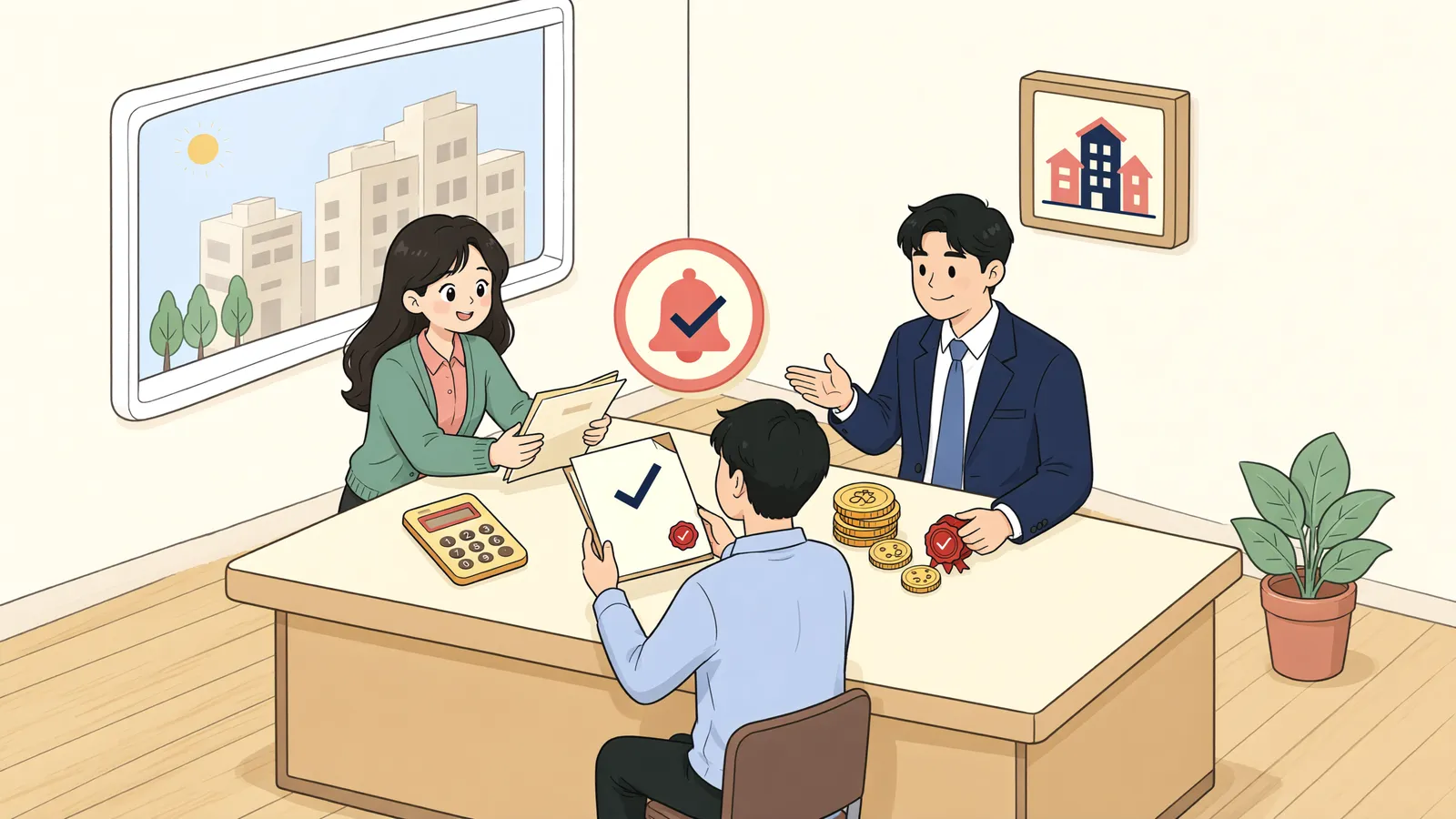 「통지한 청산금, 나중에 다시 바꿀 수 있을까?」 상황을 그린 삽화