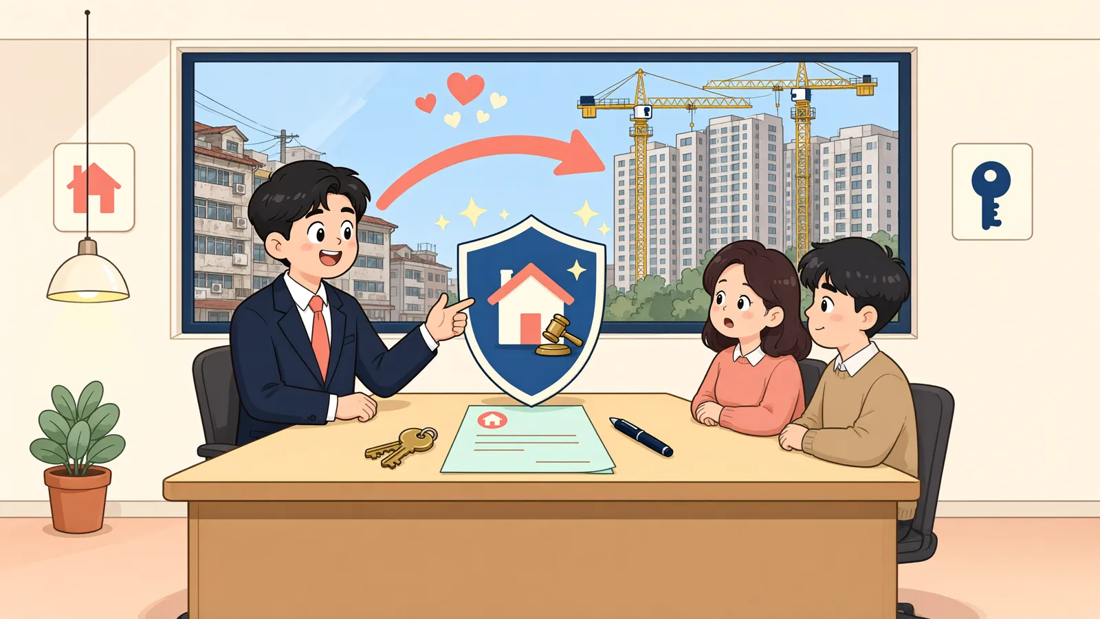 「관리처분계획 인가되면 임대차도 바로 끝날까?」 상황을 그린 삽화