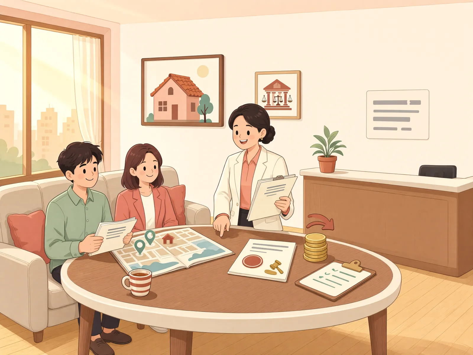 「가압류 뒤 소유권이 바뀐 건물, 이자까지 배당될까」 상황을 그린 삽화