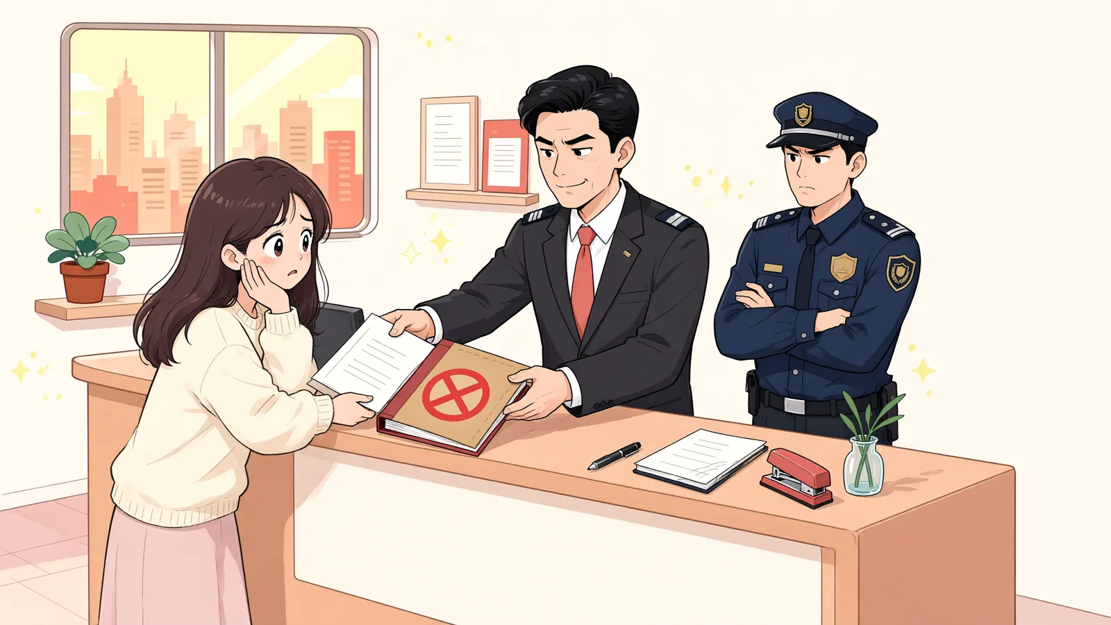 「미등기 창고를 팔아 달라 부탁한 땅주인, 중개업자의 처벌까지 책임질까」 상황을 그린 삽화