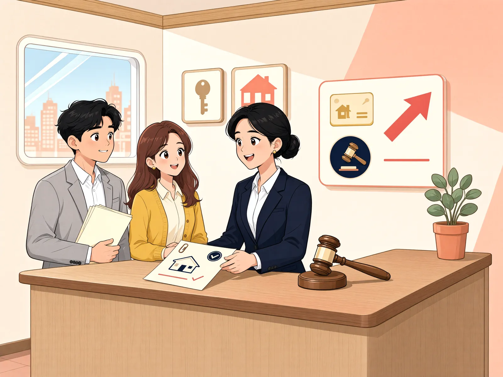 「최저가보다 낮게 쓴 입찰표, 동의가 있어도 낙찰될까?」 상황을 그린 삽화