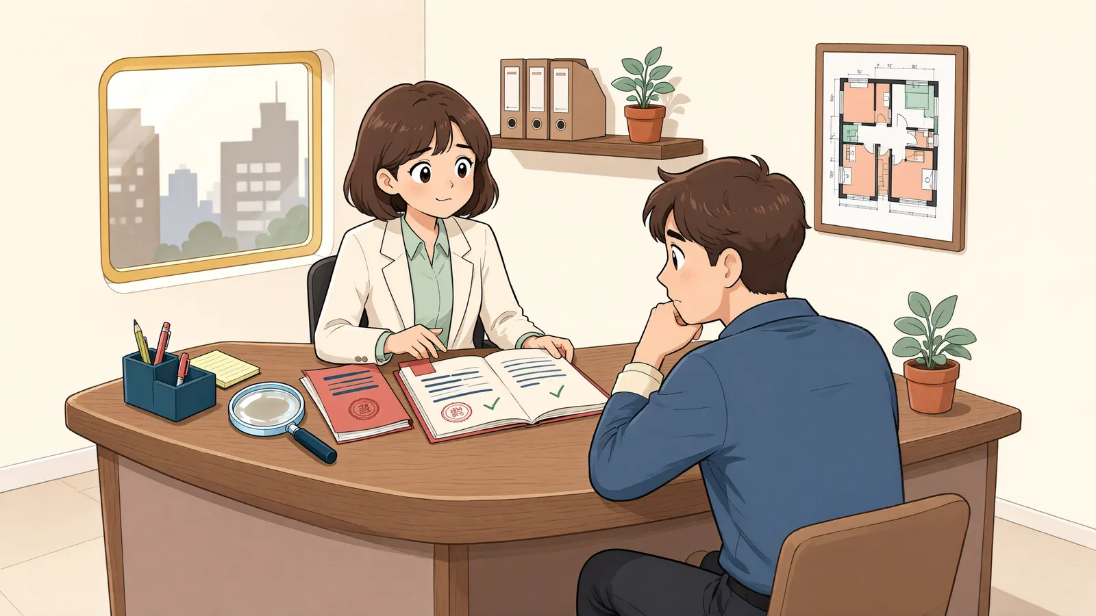 「용도변경 신청이 거부됐다면, 소송으로 다툴 수 있을까?」 상황을 그린 삽화