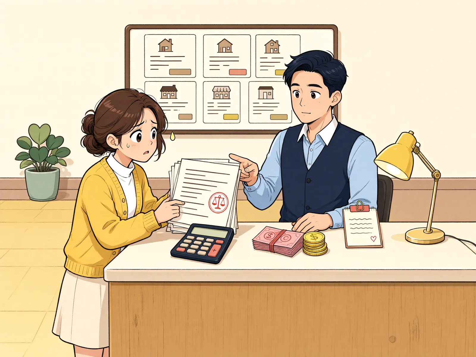 「파산 신청, 비용을 못 내면 절차가 멈출 수도 있습니다」 상황을 그린 삽화