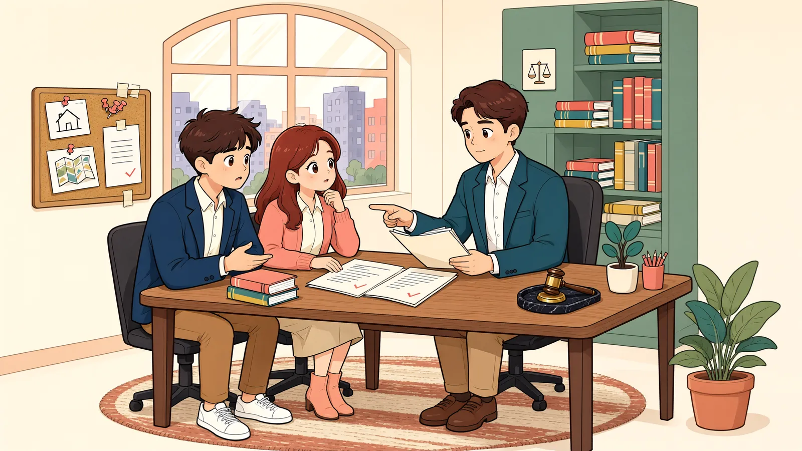 「담보공탁, 먼저 법원의 명령부터 확인하세요」 상황을 그린 삽화