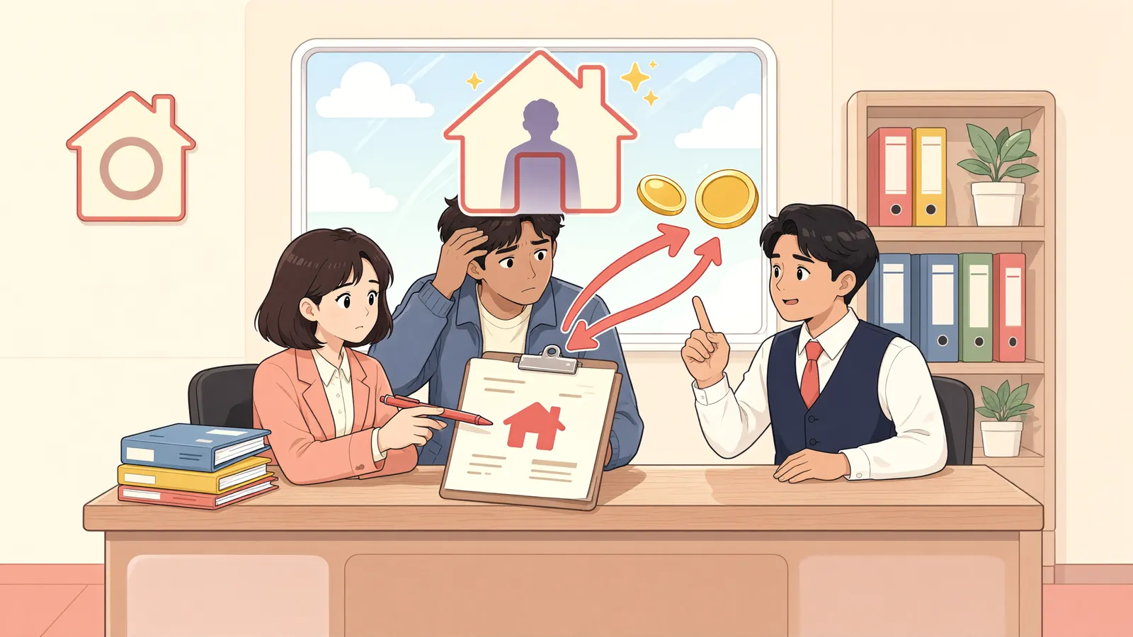「명의신탁 부동산, 나중에 넘겨받아도 무효일까」 상황을 그린 삽화