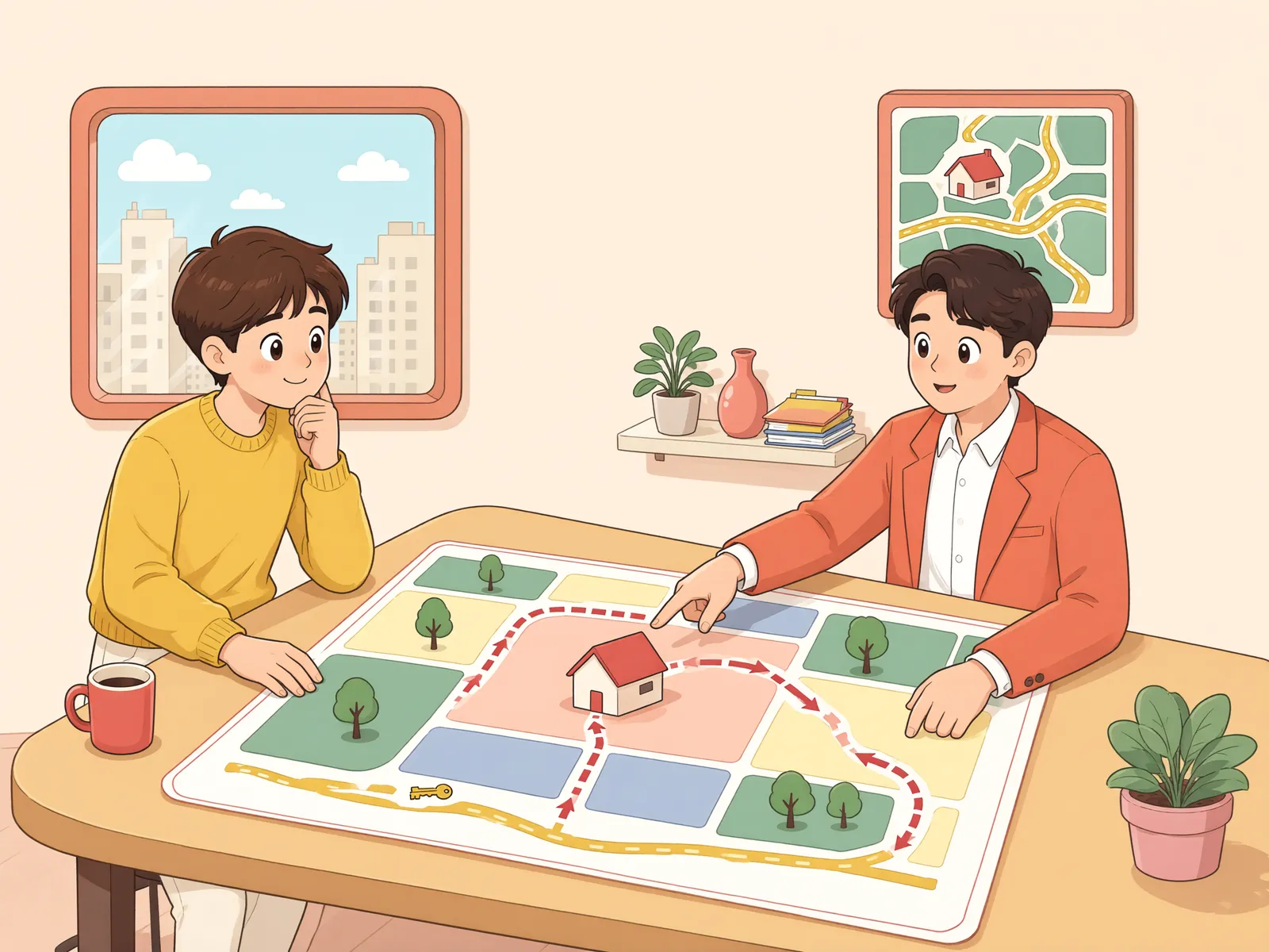 「공사차량이 이웃 땅을 지나야 한다면」 상황을 그린 삽화