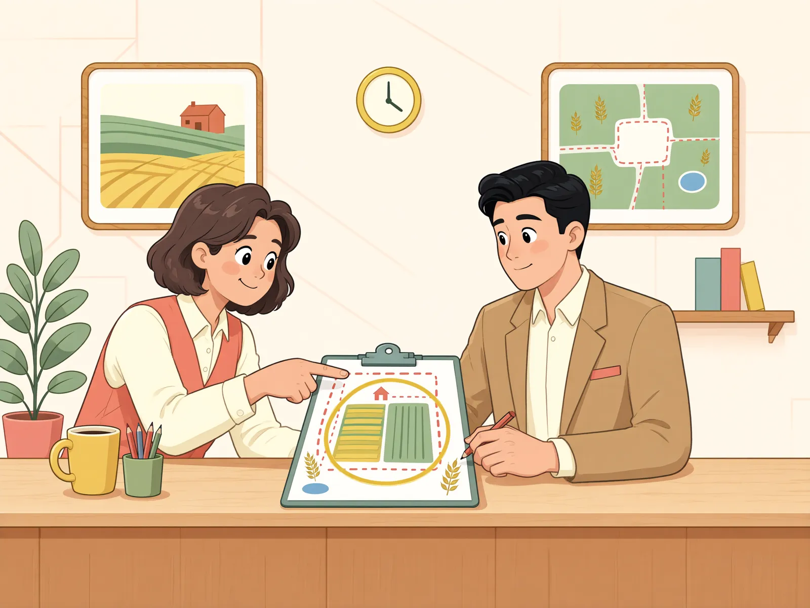 「밭에도 전세권을 설정할 수 있을까」 상황을 그린 삽화