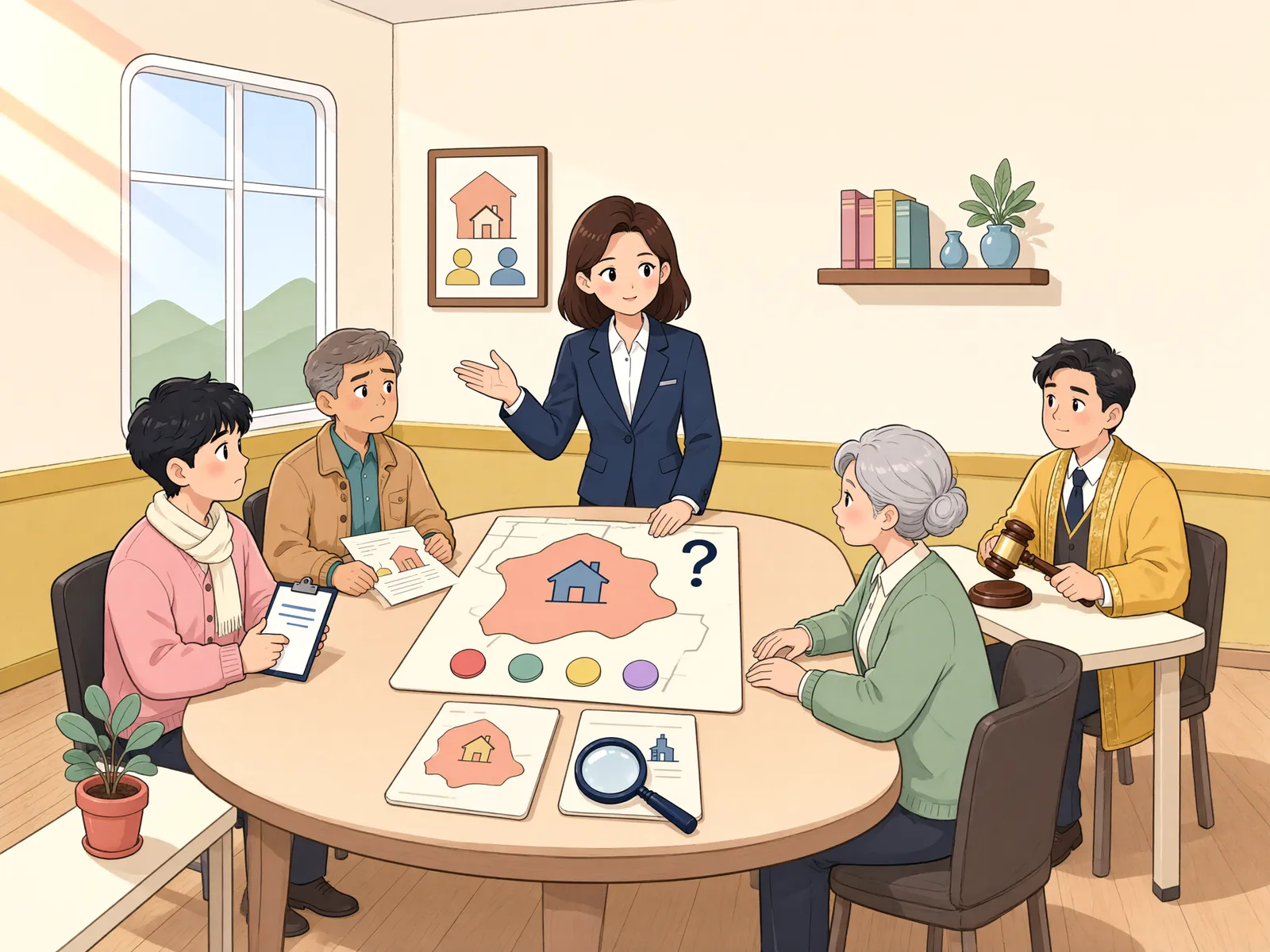 「건물은 공유, 땅은 한 사람 소유…경매 뒤 철거해야 할까?」 상황을 그린 삽화
