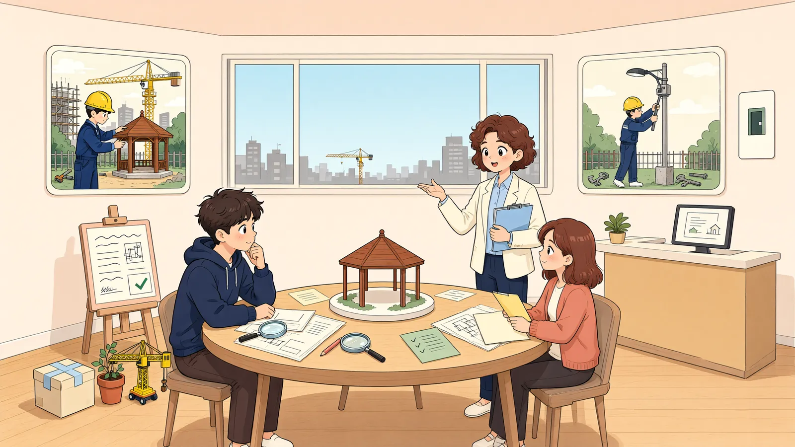 「옆 땅 배수펌프, 사용료를 내야 할까?」 상황을 그린 삽화