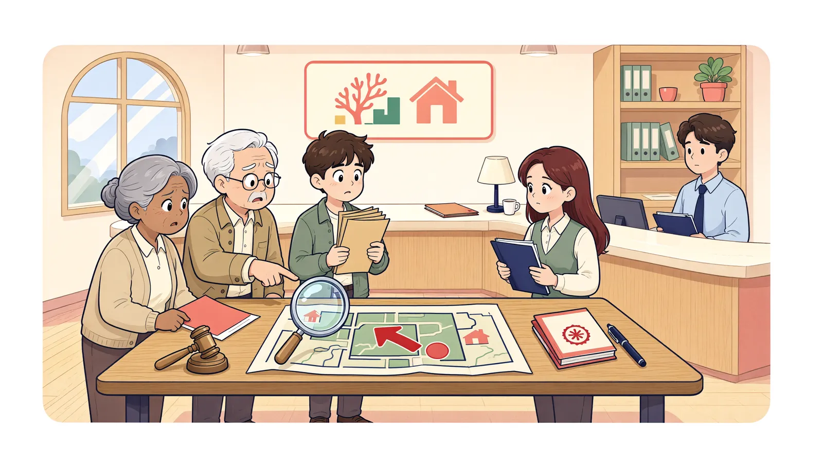 「땅 주인이 바뀐 뒤 시작된 경매, 상가 세입자도 배당받을 수 있을까」 상황을 그린 삽화