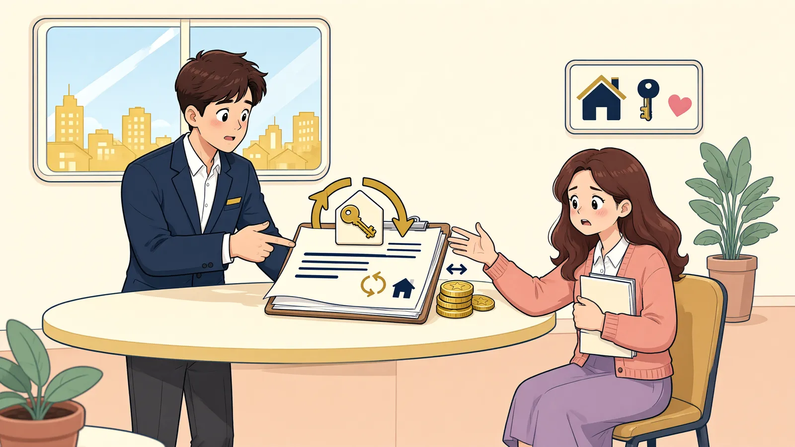 「집은 돌려받아도 임대료까지 돌려받을 수 있을까」 상황을 그린 삽화