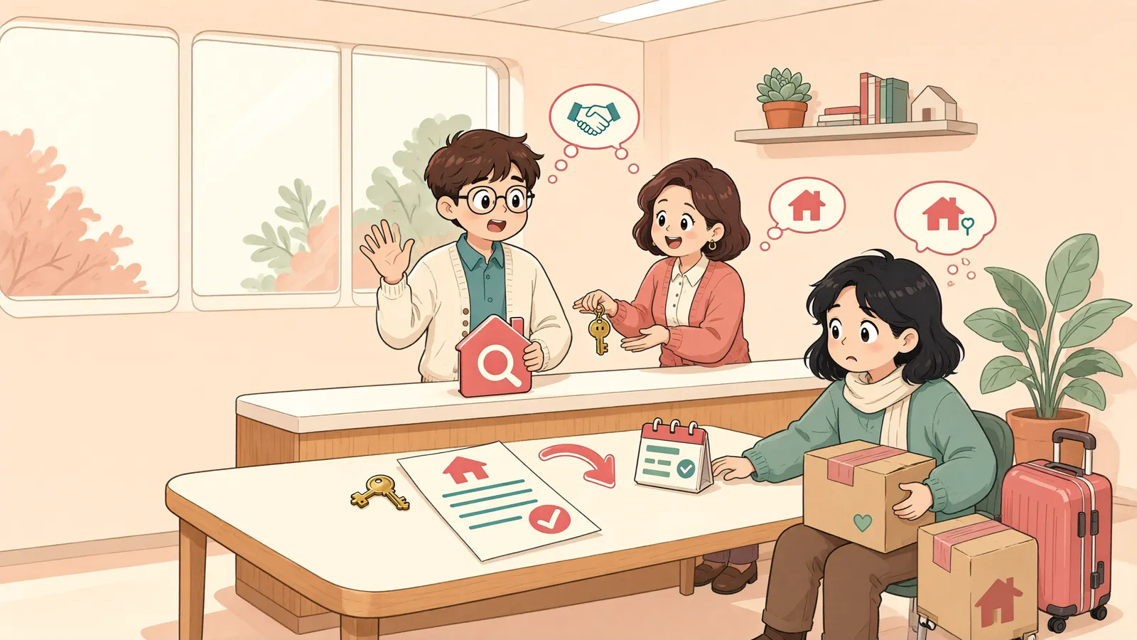「집주인이 바뀌었다면, 남은 1년을 꼭 살아야 할까?」 상황을 그린 삽화
