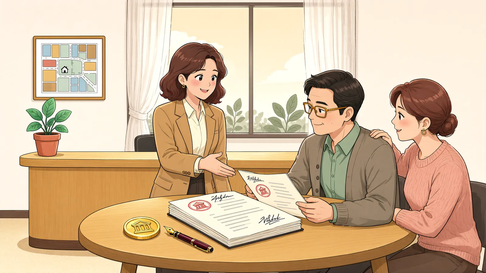 「공사 지연에 지체상금과 계약보증금, 둘 다 물릴 수 있을까」 상황을 그린 삽화
