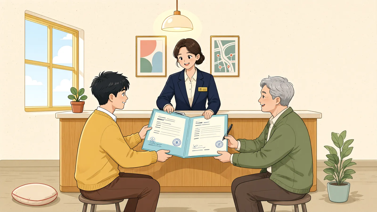 「배당요구 뒤에 꺼낸 ‘첫 계약서’, 순위를 바꿀 수 있을까」 상황을 그린 삽화