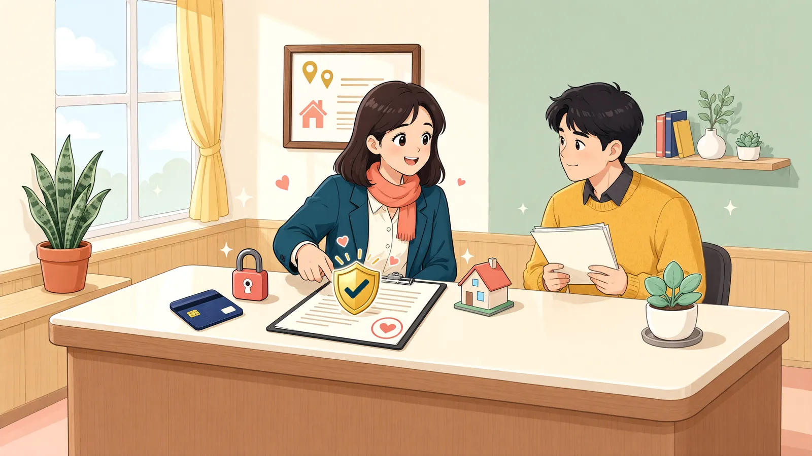 「공증만 받으면 1년 뒤 돈을 돌려받을 수 있을까?」 상황을 그린 삽화