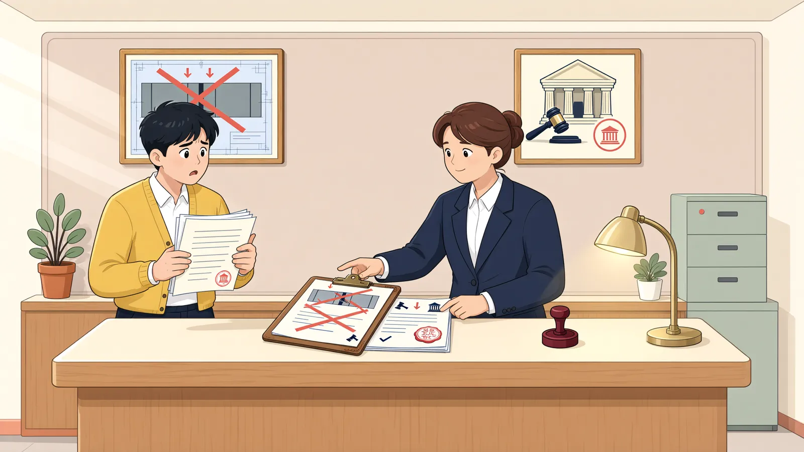 「방음벽 철거 민원 회신, 바로 항고소송할 수 있을까?」 상황을 그린 삽화