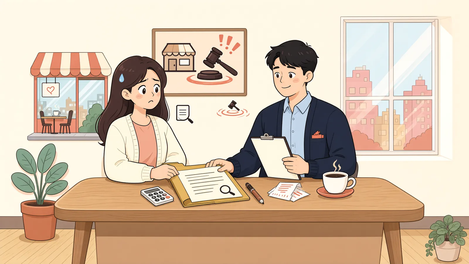 「경매로 넘어간 상가, 권리금 보호는 계속될까」 상황을 그린 삽화