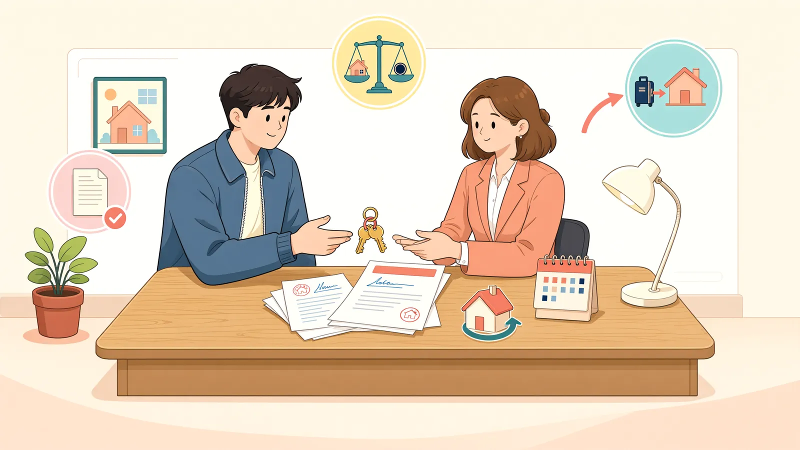 「문은 잠겼고 집기는 남았다, 차임 상당액도 내야 할까」 상황을 그린 삽화