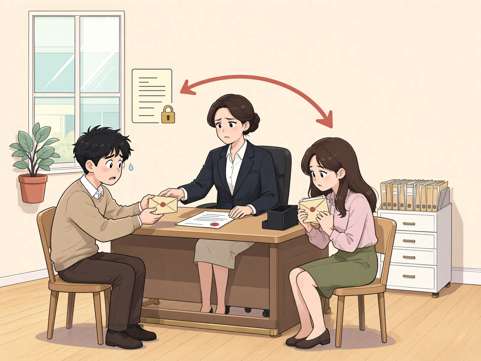 「보증금을 임차인에게 돌려줬는데, 대출회사에 또 갚아야 할까?」 상황을 그린 삽화