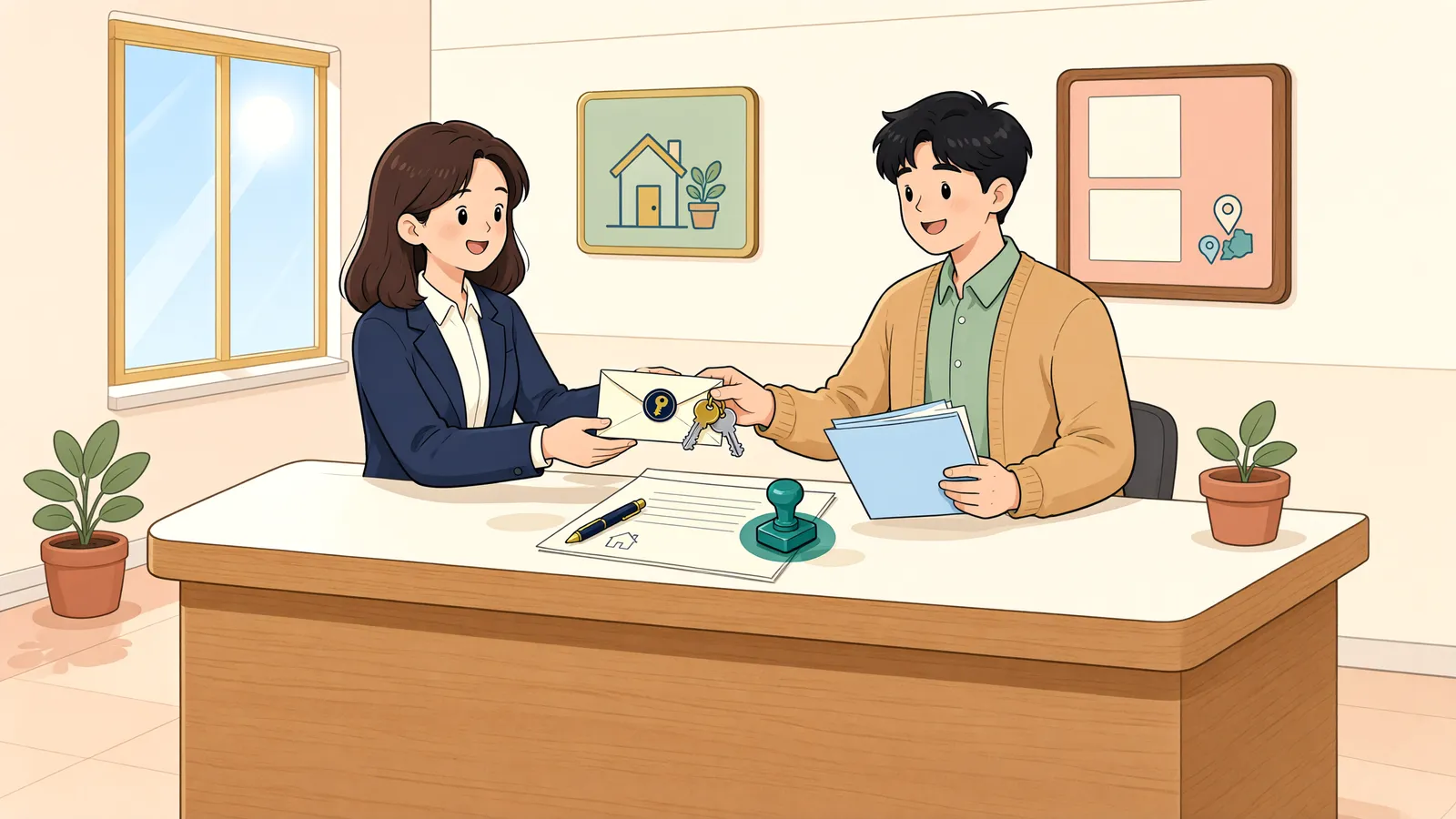「집을 비우고 전대해도 대항력이 남을까?」 상황을 그린 삽화